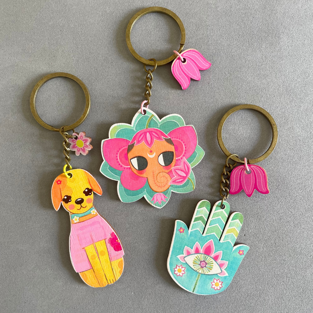 Floral Hamsa- Keychain
