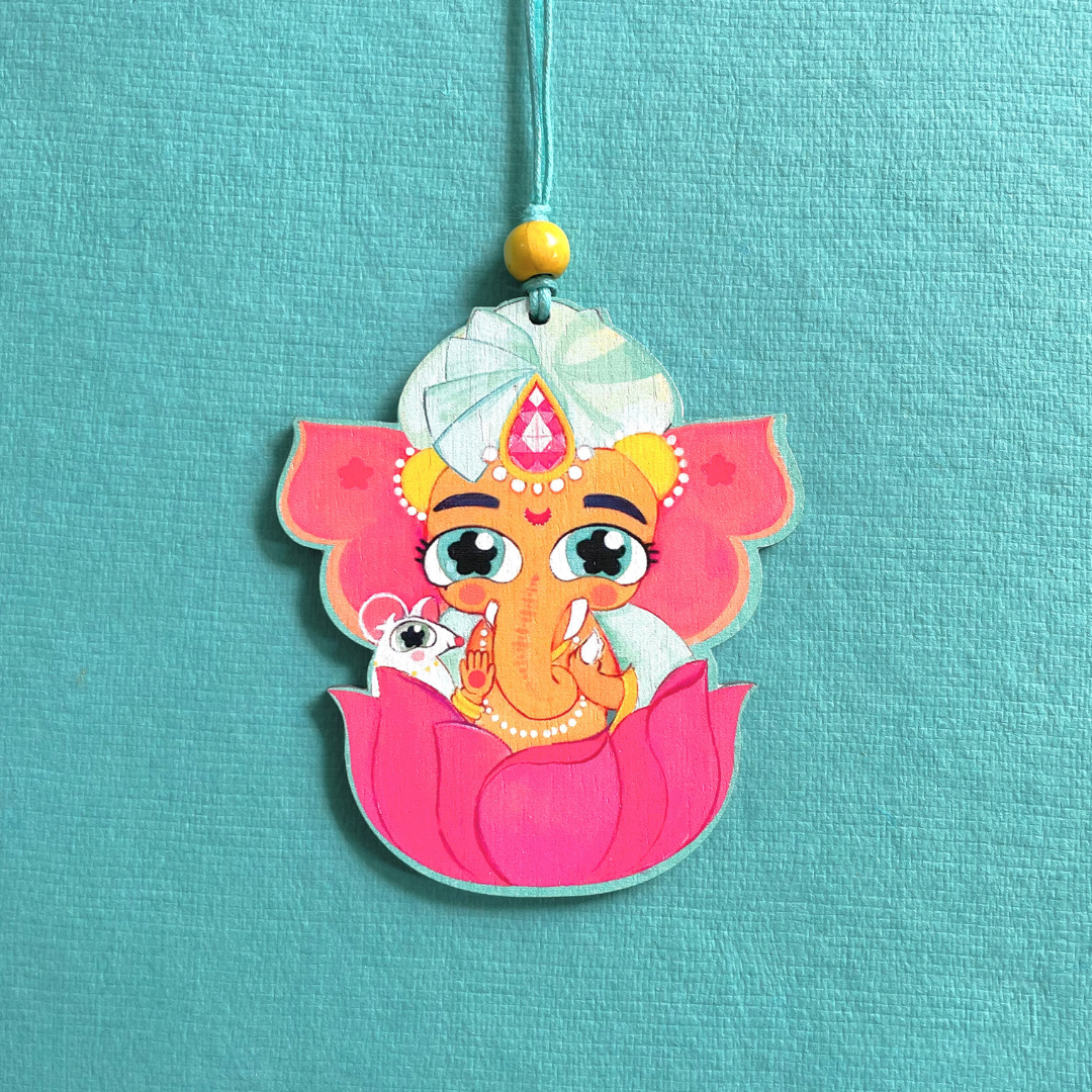 Ganesha With His Mouse- Car Charm