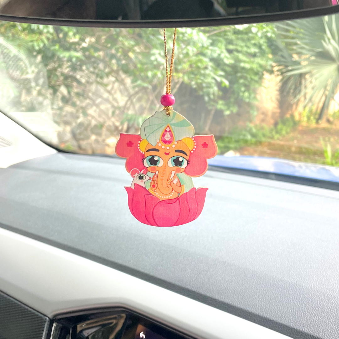 Ganesha With His Mouse- Car Charm