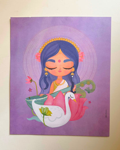 Saraswati & Hamsa-  Art Print/ Poster- 11 x 14 inches