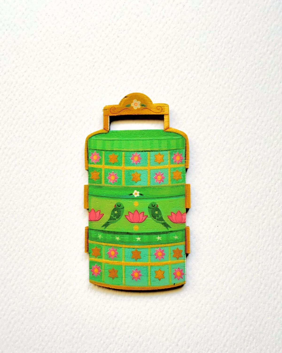 Tiffin Box with Lotus & Parrot Magnet | Wedding Favour Keepsake