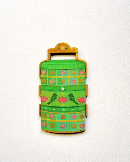 Tiffin Box with Lotus & Parrot Magnet | Wedding Favour Keepsake