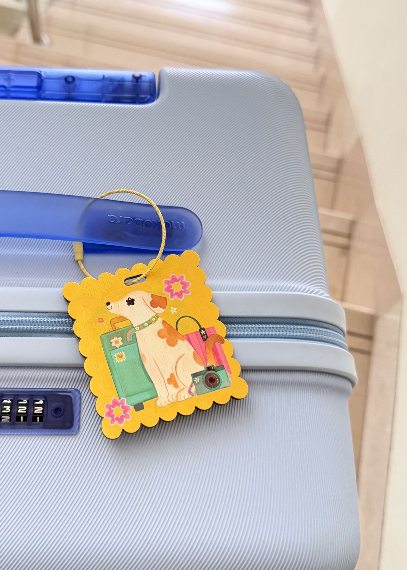 Jet Set Pup- Birchwood Luggage Tag with Metal Clasp