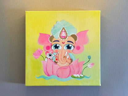 Ganesha With His Mouse- Stretched Canvas Print 8'' x 8''