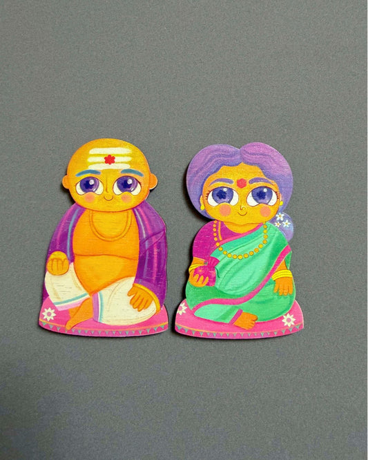 Chettiar & Aachi Bommai- Set of 2 Fridge Magnets