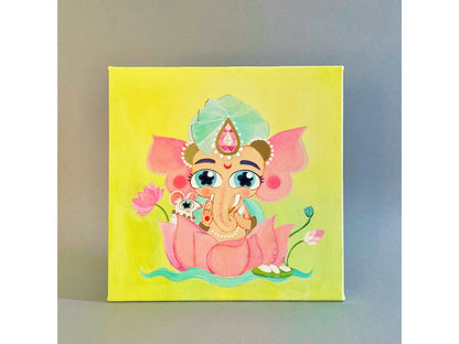 Ganesha With His Mouse- Stretched Canvas Print 8'' x 8''