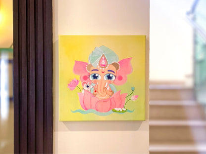 Ganesha With His Mouse- Stretched Canvas Print 8'' x 8''