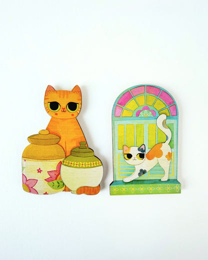 Verandah Cats- Set of 2 Fridge Magnets