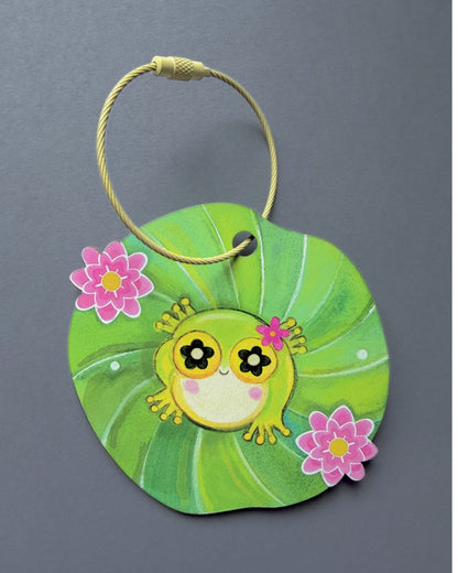 Frog on a Lilypad- Birchwood Luggage Tag with Metal Clasp