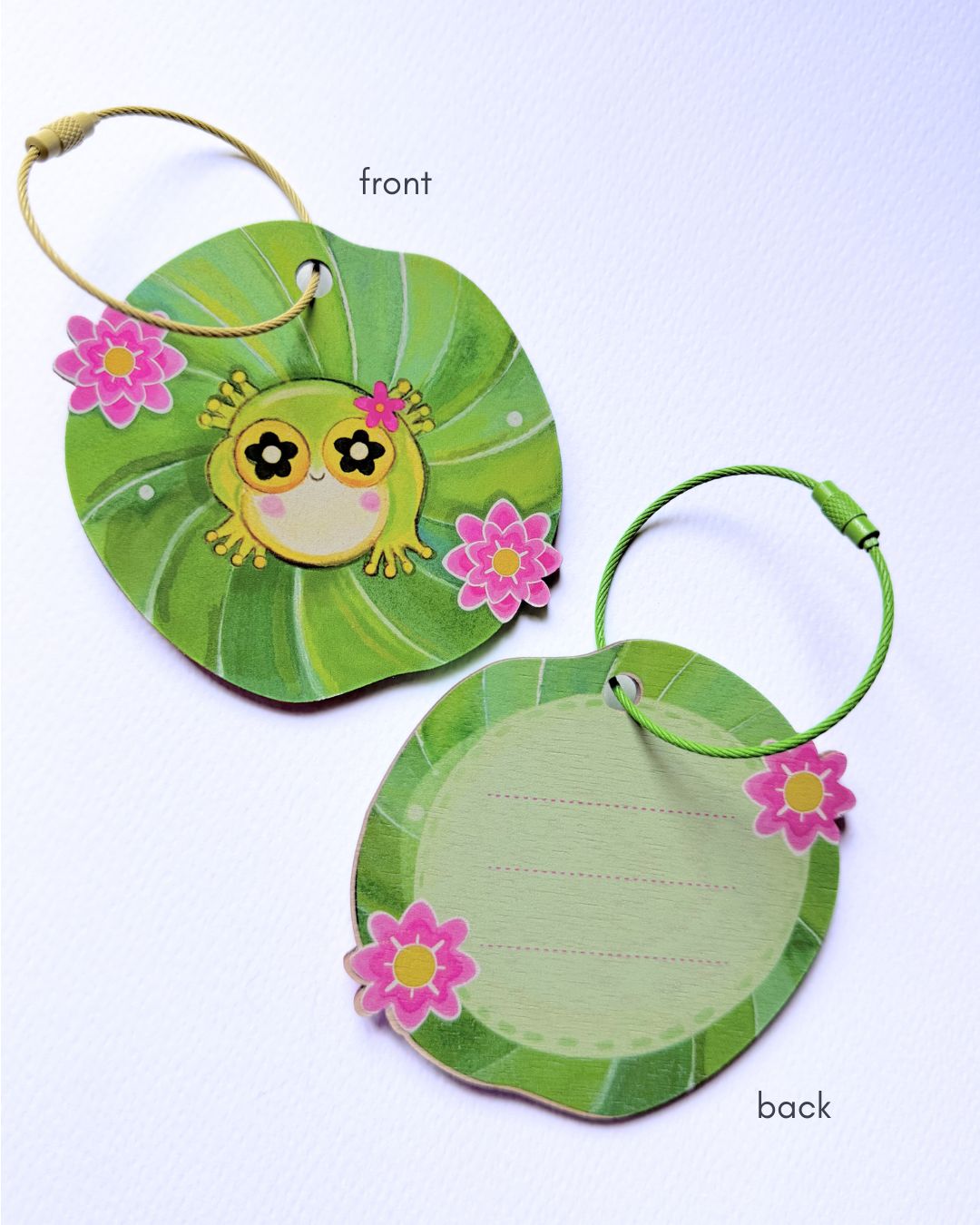 Frog on a Lilypad- Birchwood Luggage Tag with Metal Clasp