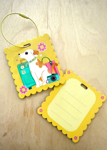 Jet Set Pup- Birchwood Luggage Tag with Metal Clasp