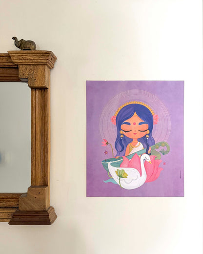 Saraswati & Hamsa-  Art Print/ Poster- 11 x 14 inches