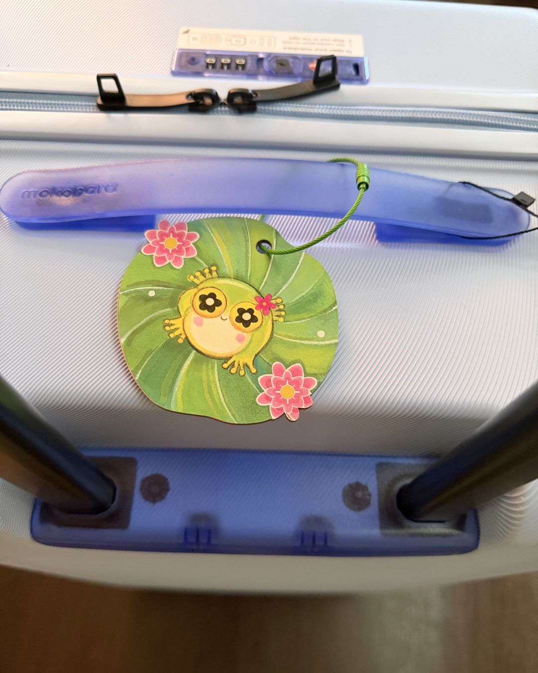 Frog on a Lilypad- Birchwood Luggage Tag with Metal Clasp