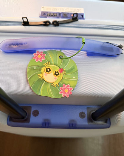 Frog on a Lilypad- Birchwood Luggage Tag with Metal Clasp