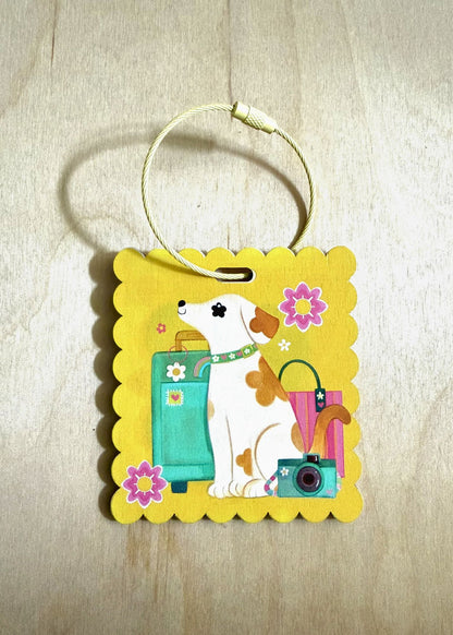 Jet Set Pup- Birchwood Luggage Tag with Metal Clasp