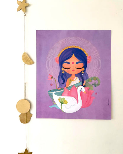 Saraswati & Hamsa-  Art Print/ Poster- 11 x 14 inches
